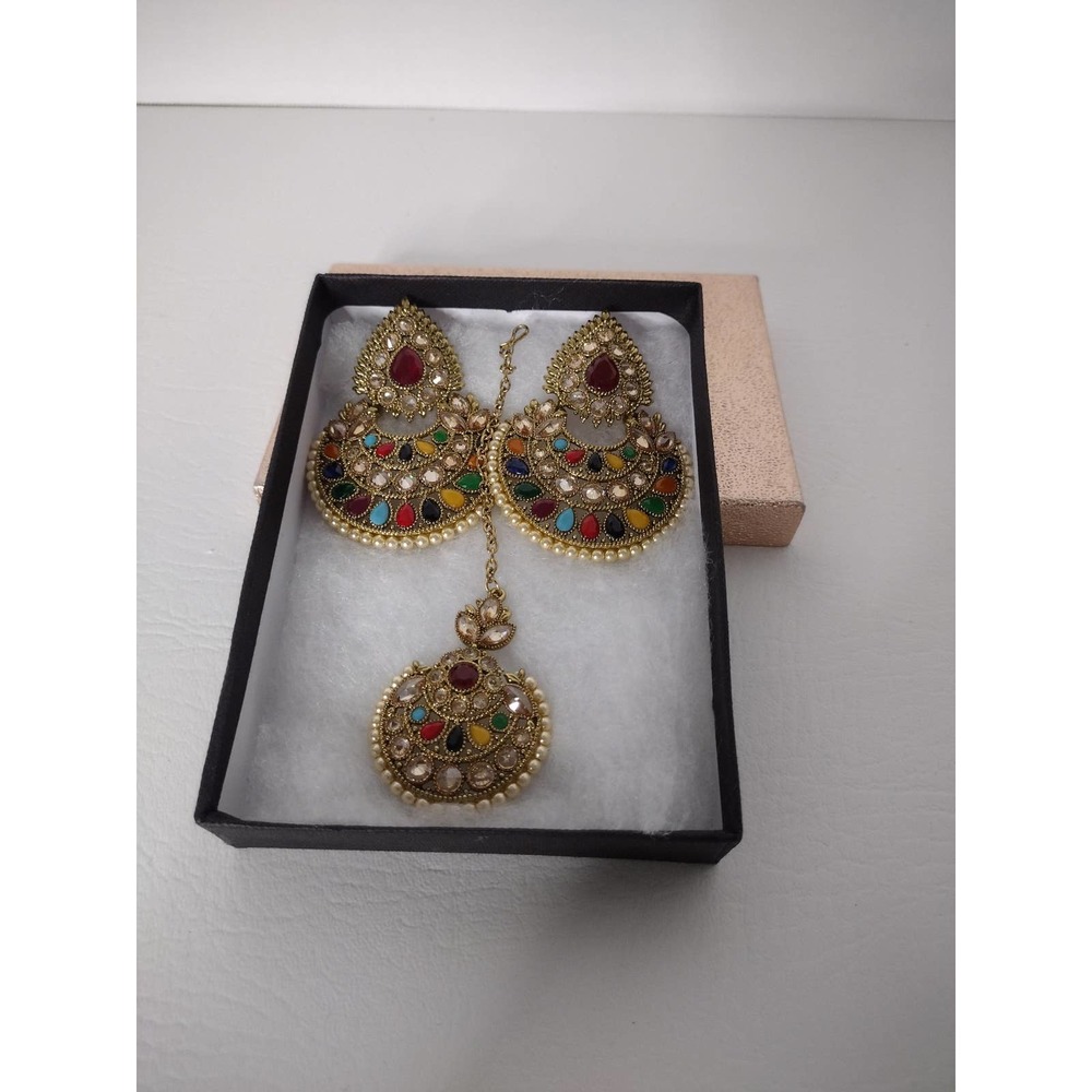 Indian Multicolour Earring Tikka Set for Woman Jewelry